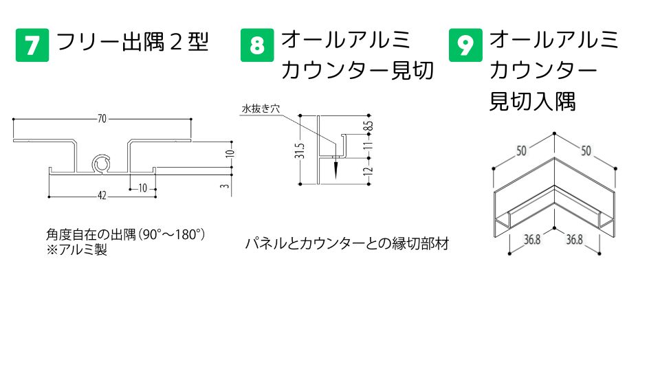 アルミ系バスパネル 部材一覧 部材一覧
